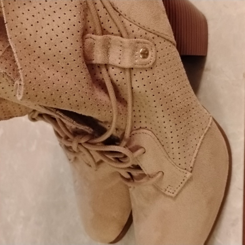 Maurices Lace Up Tan Suede Boots - Picture 4 of 9